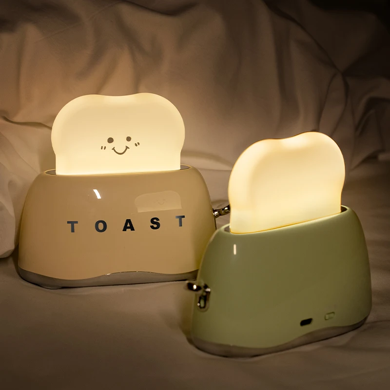 Cute Night Light Toast Lamp Dimmable LED Toaster Night Lamp Rechargeable And Timer Setting Nursery Night Light