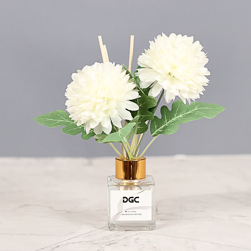DGC New Reed Diffuser Set 50ml Square Glass Bottle Scent Fragrance Car Air Freshener  Reed Diffuser Dried Flower Perfume With St