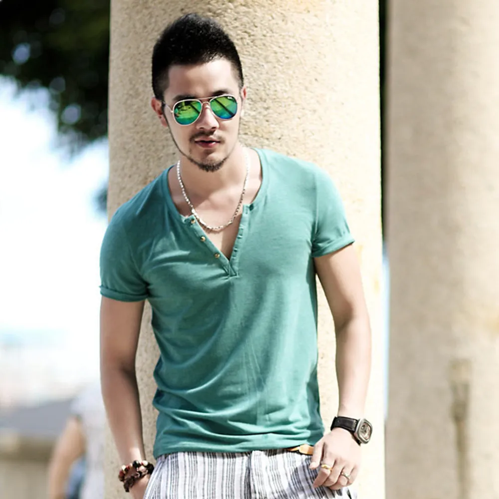 Wholesale OEM summer v neck white t shirt for men