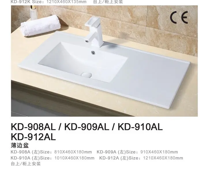 Modern White Ceramic Lavatory wash basin Rectangle Thin Edge Vanity Top Single Cabinet Bathroom Sink