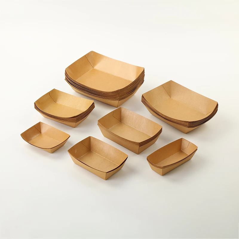 Disposable waterproof and oil-proof kraft paper food trays  food containers fried chicken  French fries trays for take away