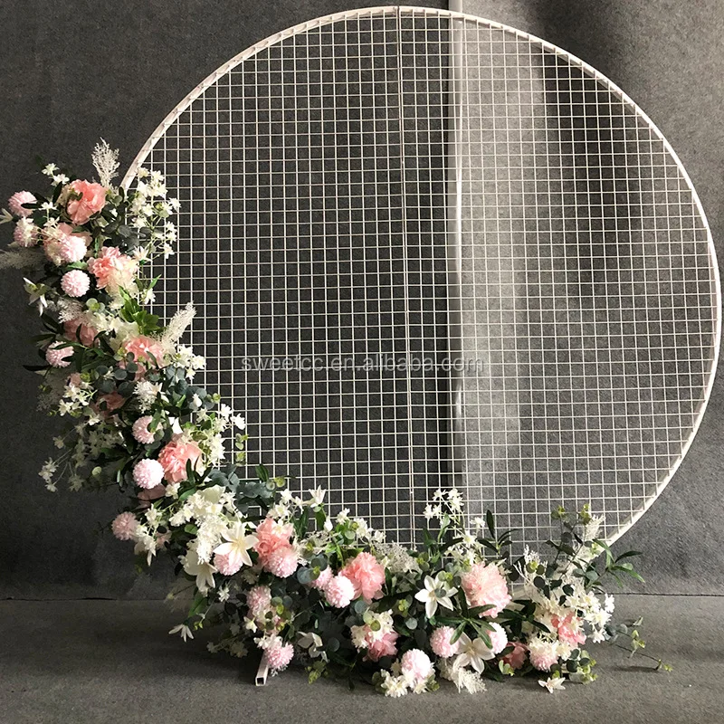 High quality wedding decoration metal circle grid stand gold round mesh backdrop