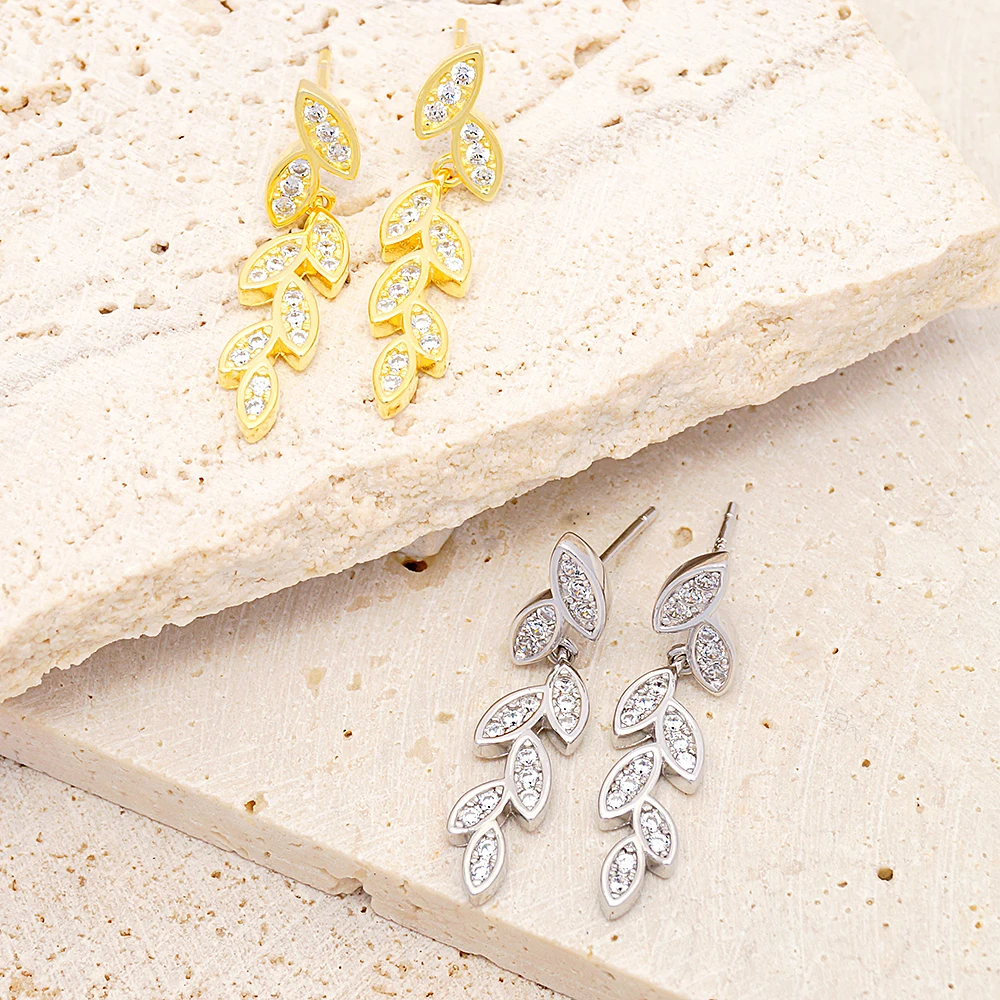 Fashion CZ Silver Leaf Jewelry Set Earring Silver 925 Set Leaf Earrings Silver Necklace for Women Wedding Custom Gold Plated