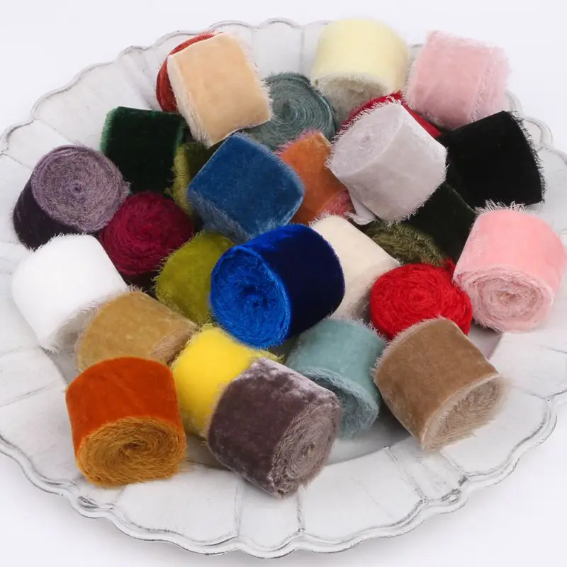 wholesale velvet ribbon bow roll  bridal bouquet one sided  silk velvet ribbon raw edge for wedding decoration elastic ribbon