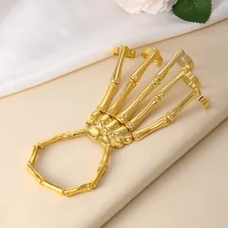 BELLEGIRL 2022 new design custom packaging finger rings Punk style skeleton hand bone adjustable five finger ring bracelet