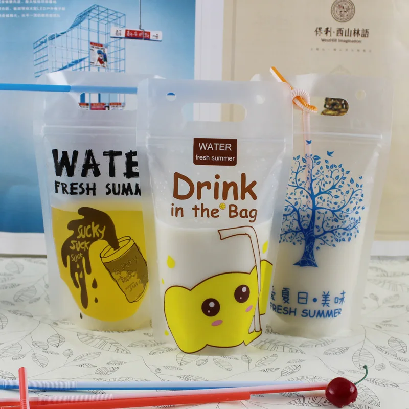 13*23+4cm portable ziplock liquid plastic packaging juice milk tea transparent frosted beverage bag