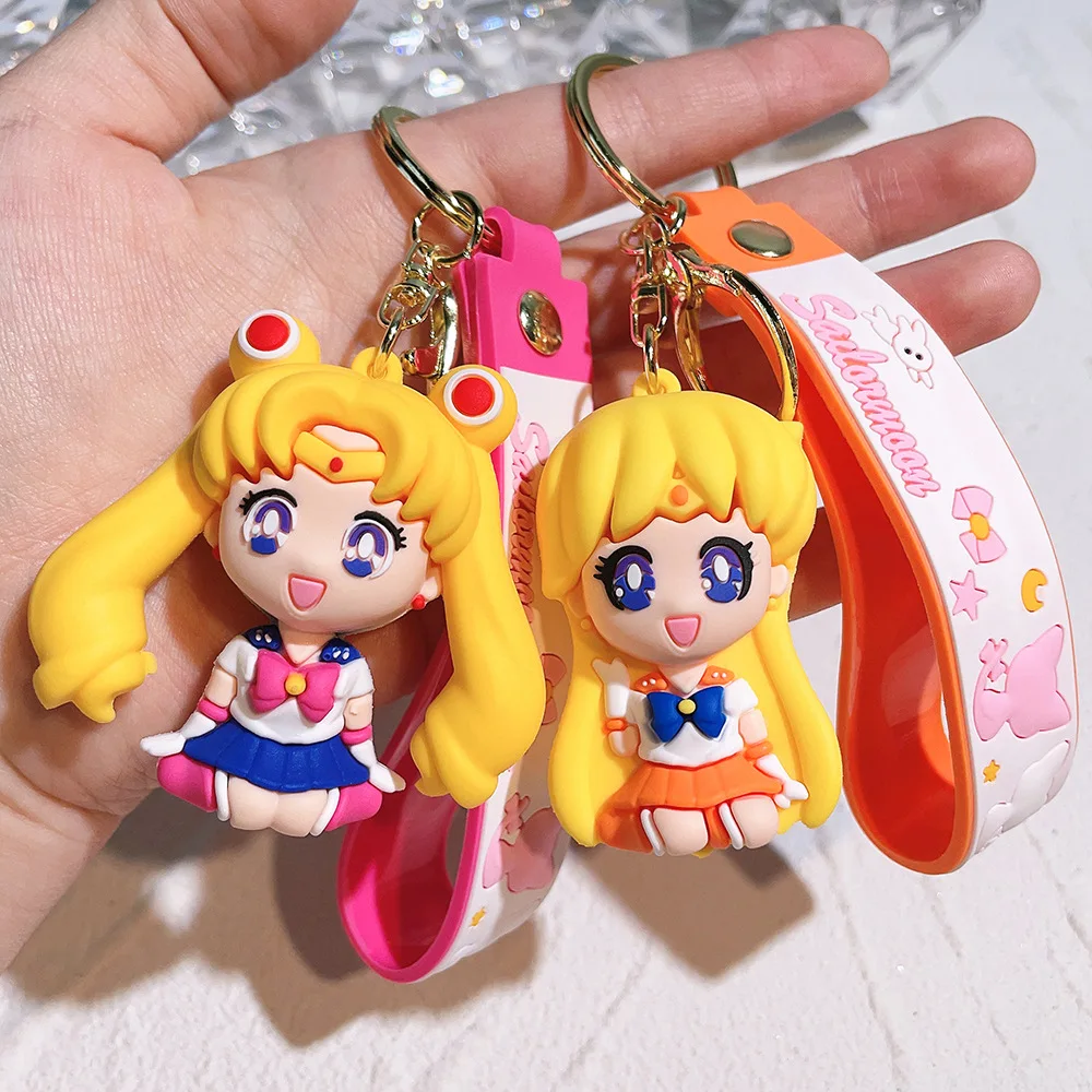 Beautiful Girl Warrior Cartoon Keychain Couple Bag Pendant Key Pendant Moon Hare Doll Car Keychain