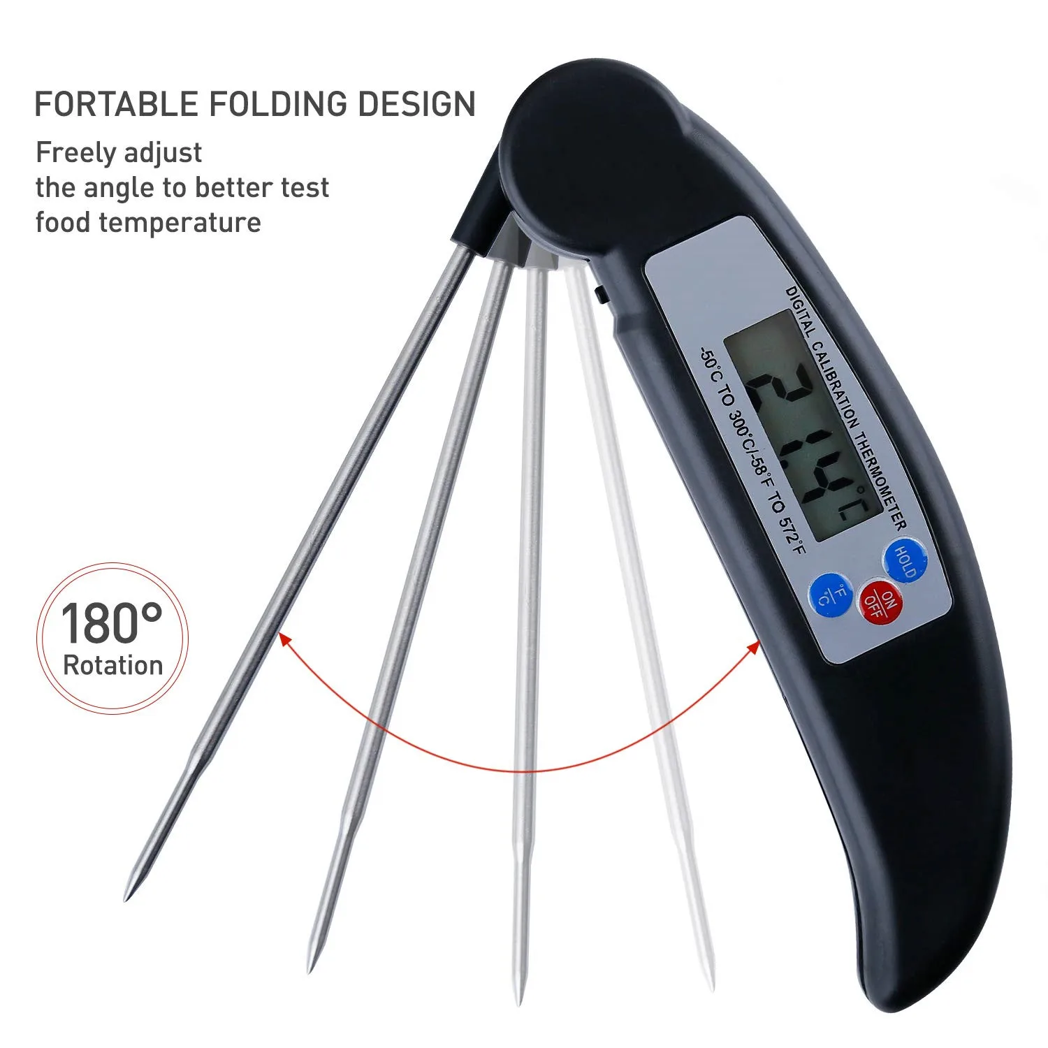 Household BBQ Meat Thermometer with Folding Probe Large Digital Display Food Thermometer