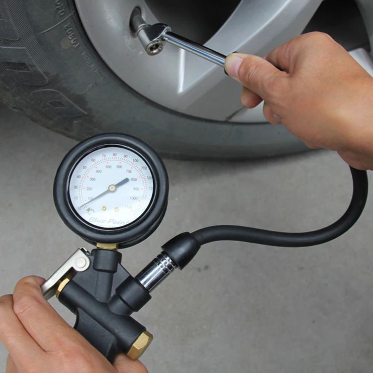 Air chuck dial tire gauge with inflating gun for any vehicle