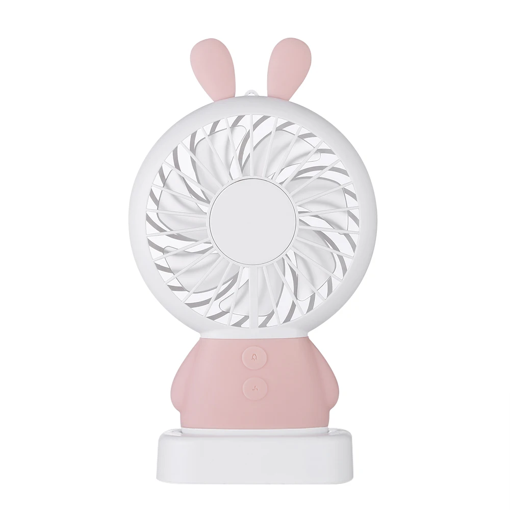 Table Stand Fan Cute Rabbit Shaped Rechargeable USB Air Cooling Mini Small Hanging Fan with Strap