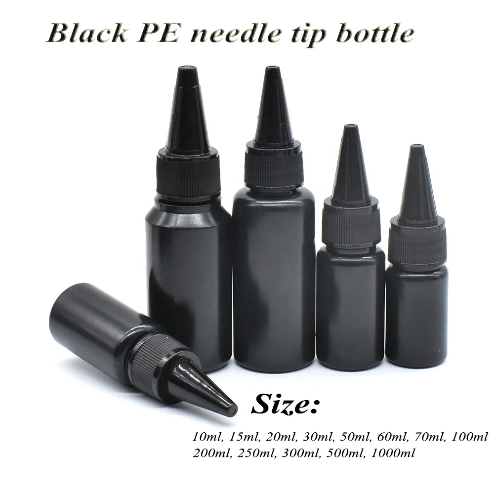 refillable Black PE plastic ink pigment applicator bottle 50ml 150ml 250ml plastic glue paint bottle with tip cap