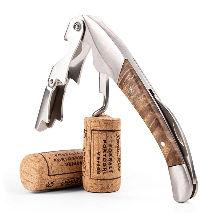 Professional Stainless Steel Corkscrew Rosewood Wooden Handle Waiters Corkscrew for Bartenders Gift Set