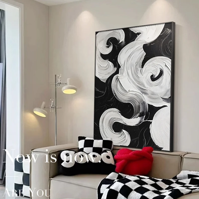 Black and white minimalist living room decoration painting modern simple abstract sofa background wall painting