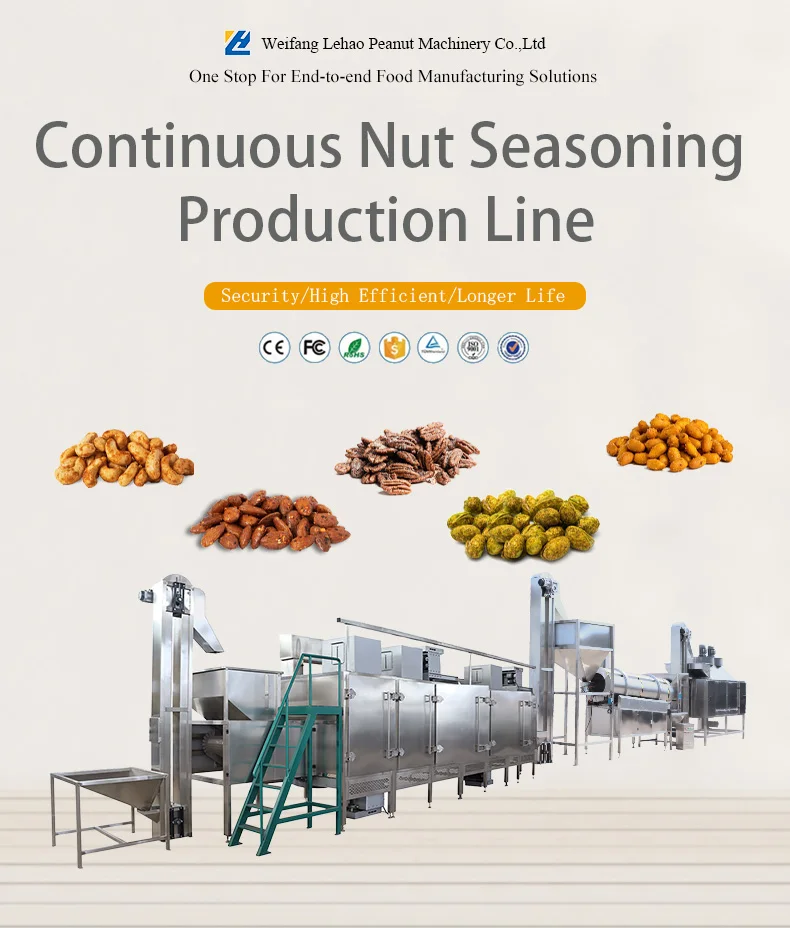 Automatic continuous peanut roasting seasoning production line nut flavoring coating machine snack roast flavor machines