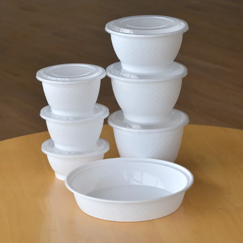 360ml White Leakproof PP Disposable Plastic Bowl With Lid Square Grid