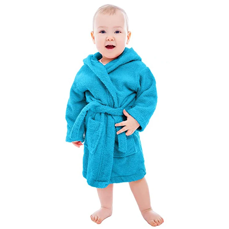 100% Organic Cotton Hooded Baby Robe Soft Terry Turkish Toddlers and Infants Cotton Bathrobe for Baby Boys and Girls