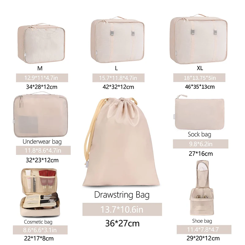 Wholesale Multipurpose Travel Luggage Storage Pouch Quality Organizer Bags 8pcs Packing Cubes Set For Clothes Suitcase