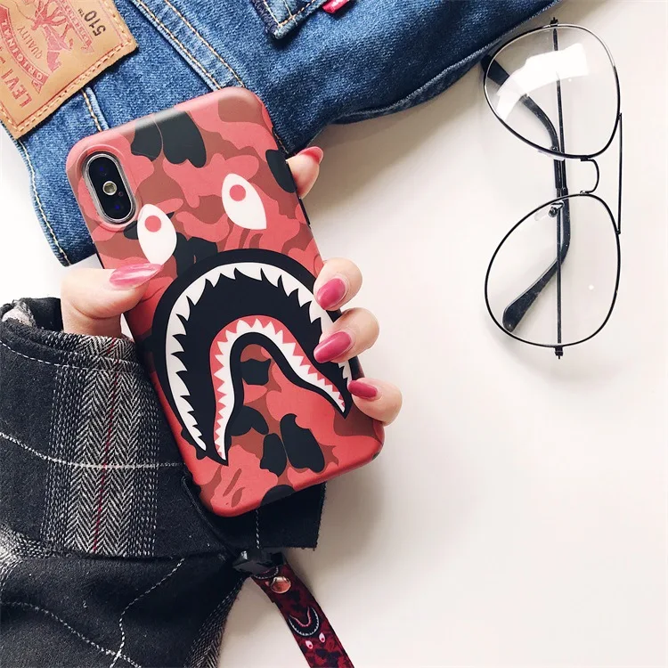 
case for iphone 11 street fashion brand design designer shark phone case with lanyard string keychain 