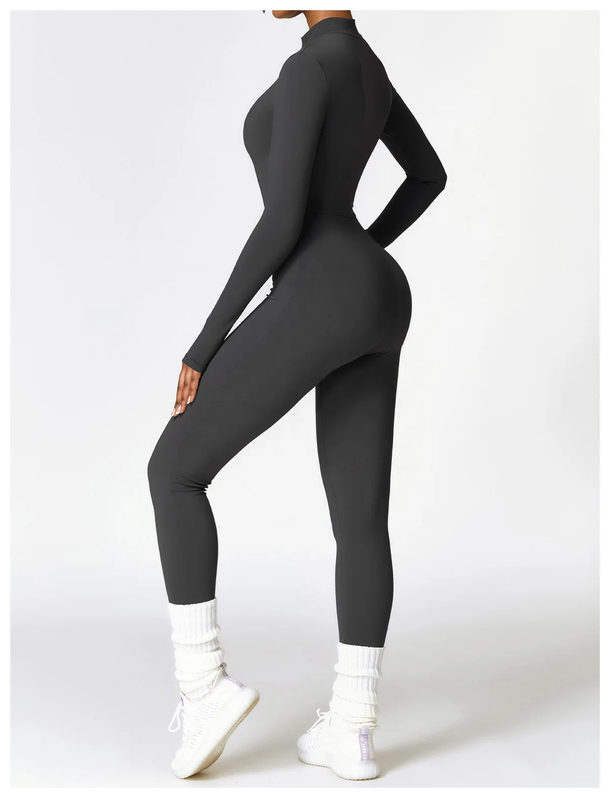 LOLOLULU Fleece Zip Up Skinny Butt Jumpsuits Women Sports Tummy Control Rompers Polyester Onesies