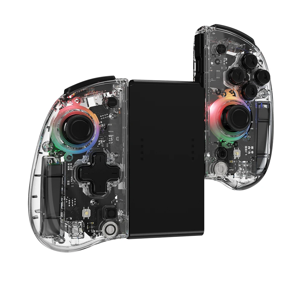 Transparent Switch L/R Joypad with 8 Color LED light Back Cover with Programmable Function Wireless J-con