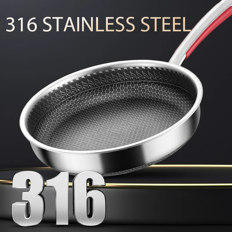 Hot Selling Pure Cook Cooking Pan Steak Induction Honeycomb Coating Panci Frypan Non Stick Stainless Steel Frying Pan
