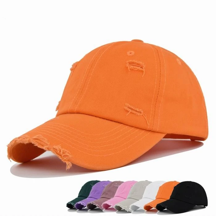 Wholesale /Custom Logo Washed Cotton Hat Embroidered Baseball Cap Cotton Dad Hat High Quality Cotton Hat Ripped Baseball Cap