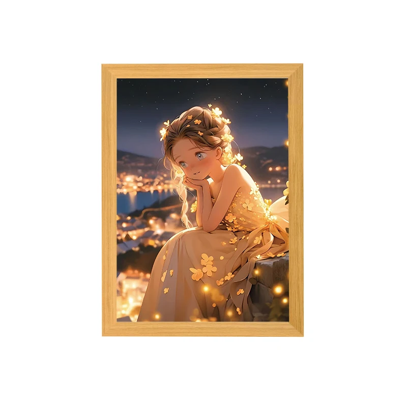 New Design LED Light Painting Beautiful Girl Home Decoration Anime-Style Sunshine Wall Art Lamp for Room Decor