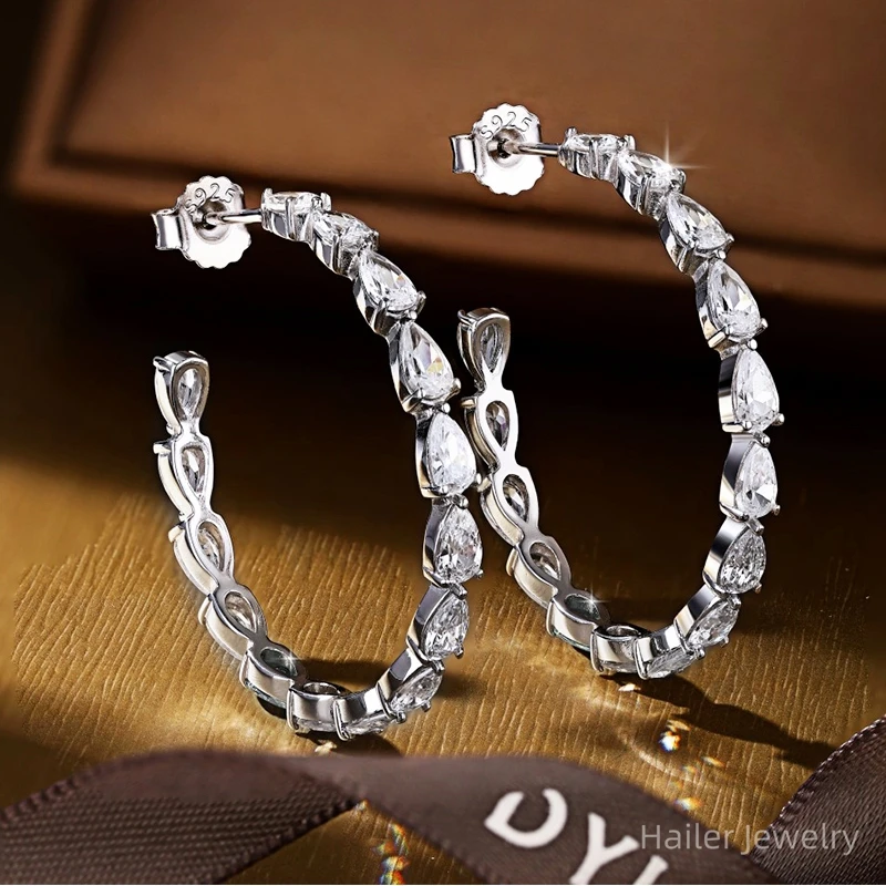 Hailer joyas pear shaped moissanite gold earrings 18k solid hypoallergenic chunky hoop earrings for women