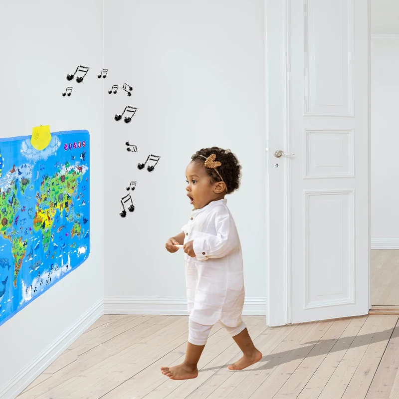 Interactive World Map Educational Talking Map Poster for Boys and Girls Animals Wall Chart Educational Learning Toy