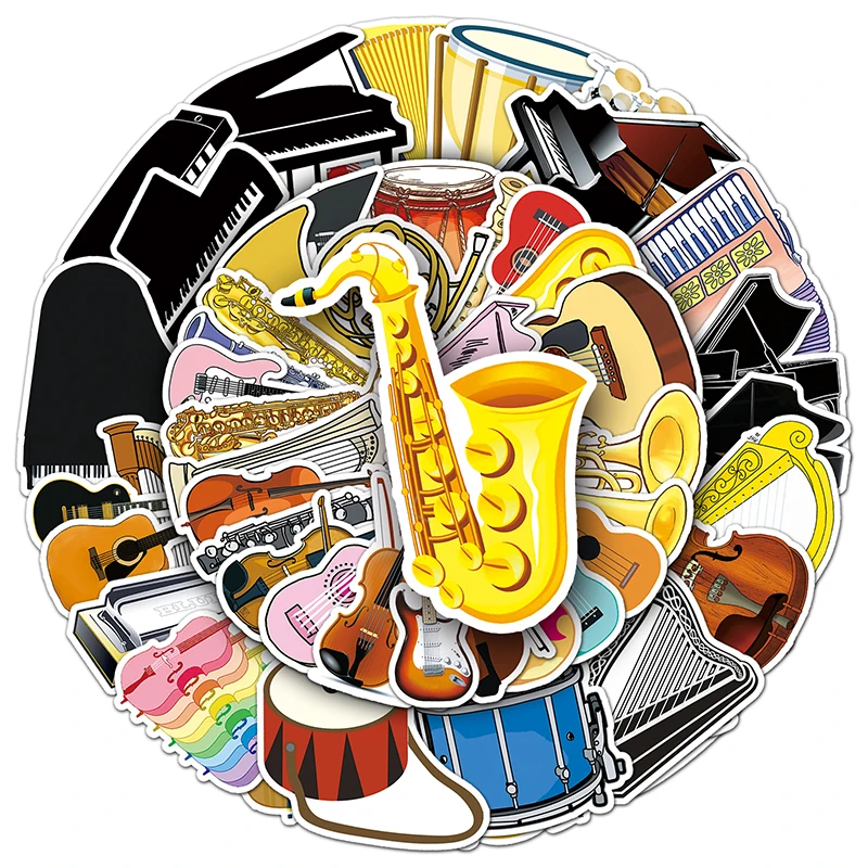 Hot Sale 50pcs  Musical Instrument Cartoon Sticker Decorative Laptop iPad Waterproof Sticker