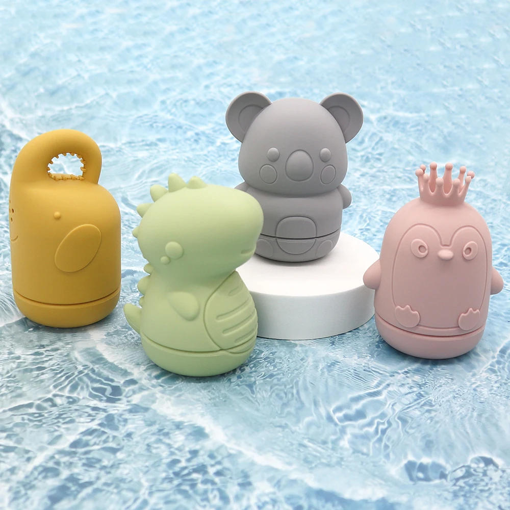 Cute Animal Shaped  Animal Bathing Toy Spray Water Doll Set Safety 100% Silicone BPA Free Soft Baby Bath Toys