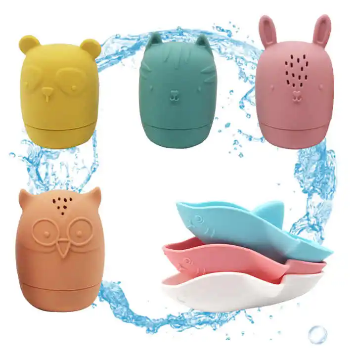 Custom Logo Silicone Bath Toys Animals Rubber Water Squirt Baby Toys for Toddler