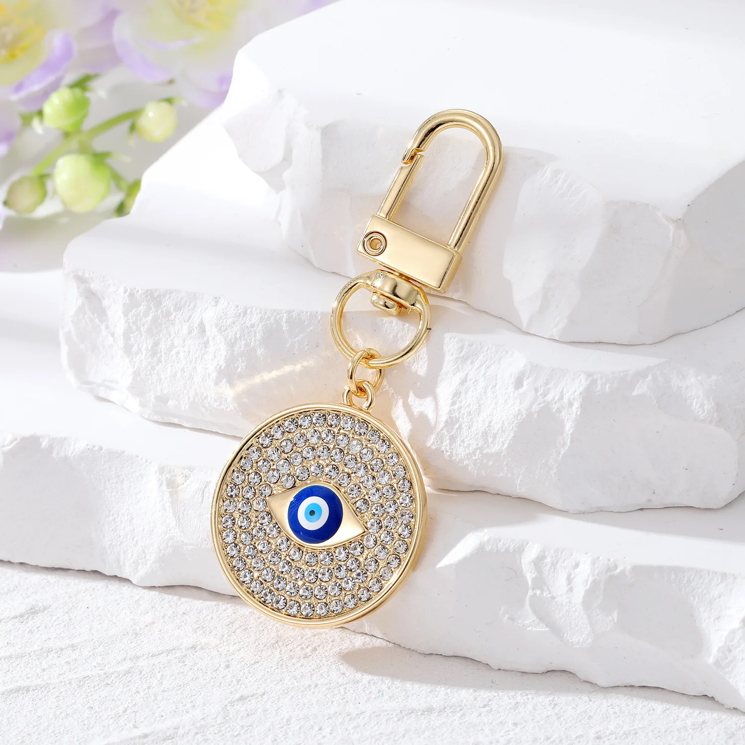 Cute Bag Heart Pendant Key Chain Couple Hollow Gold Blue Eye Bag Car Airpods Box Phone Key Accessories Evil Eye Keychain