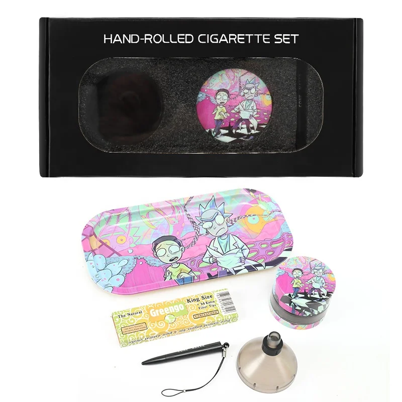 New Style Custom Printed 5 Pieces Herb Grinder Tin Metal Rolling Tray Smoking Kits Set With Smoking Accessories Wholesale