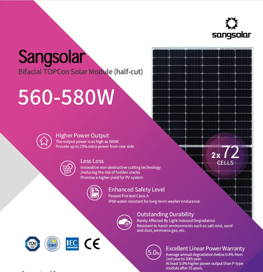 All Black 530W 540W 555W Hybrid Bifacial Solar Panel for Home Use N-Type Half Cell Topcon Technology PERC