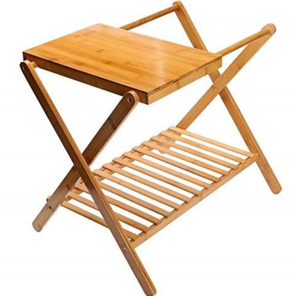  Solid Wood Deluxe Luggage Rack Bamboo Foldable Wooden Hotel With Mobile Tray And