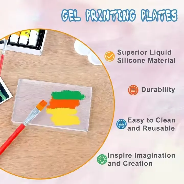 5.Reusable Washable Gel Printing Plate for Press Art for Card Making, Scrapbooking, Journaling, Arts and Crafts, Home Decor