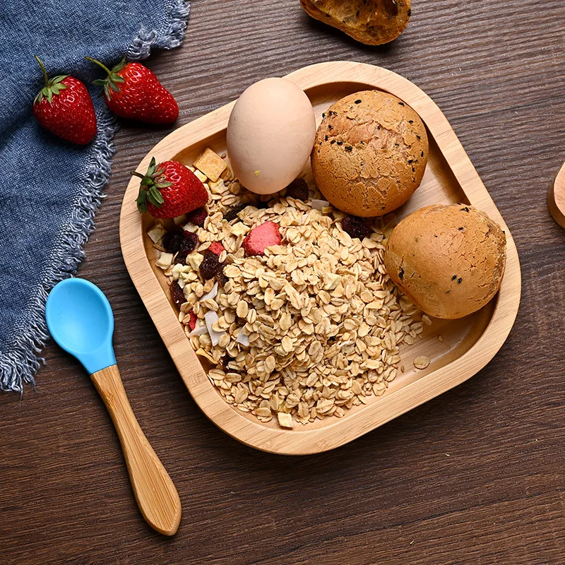 Durable Animal Shape Baby Plate Bamboo Customizable Eco Friendly Natural Kitchen Storage Silicone Kitchen Utensils Set Crab