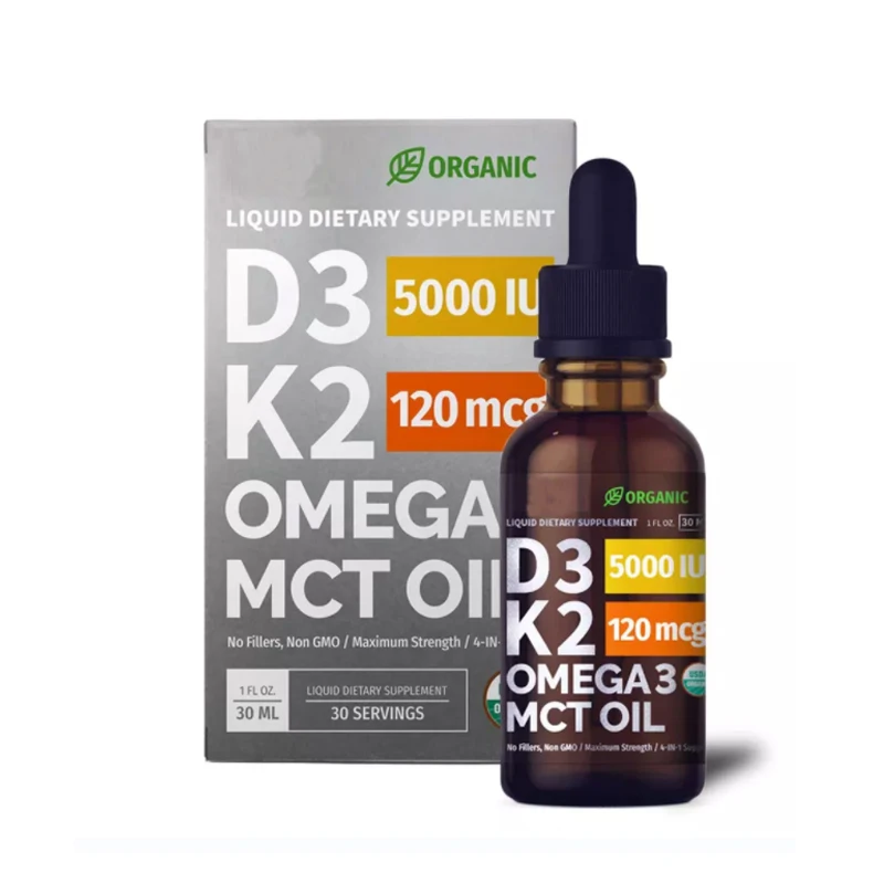 Support body blood Daily supplement D3 K2 Liquid Vitamins Formulated Organic Vitamin D3 K2 Drops Oil Omega 3