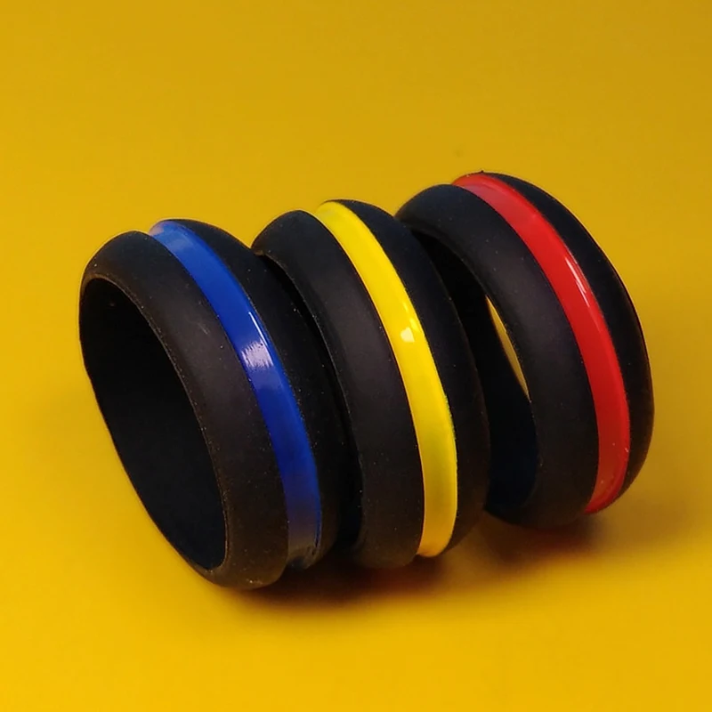 Trendy Safty Comfortable Rubber Wedding Bands Thin Blue Line Ring Stackable Silicone Ring For Men Women