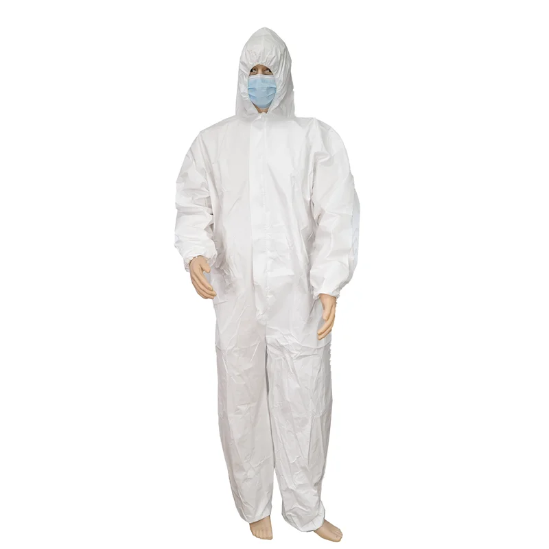 Disposable PP SMS Coverall with Hood without Shoe Cover 50g White Disposable Protective Coverall