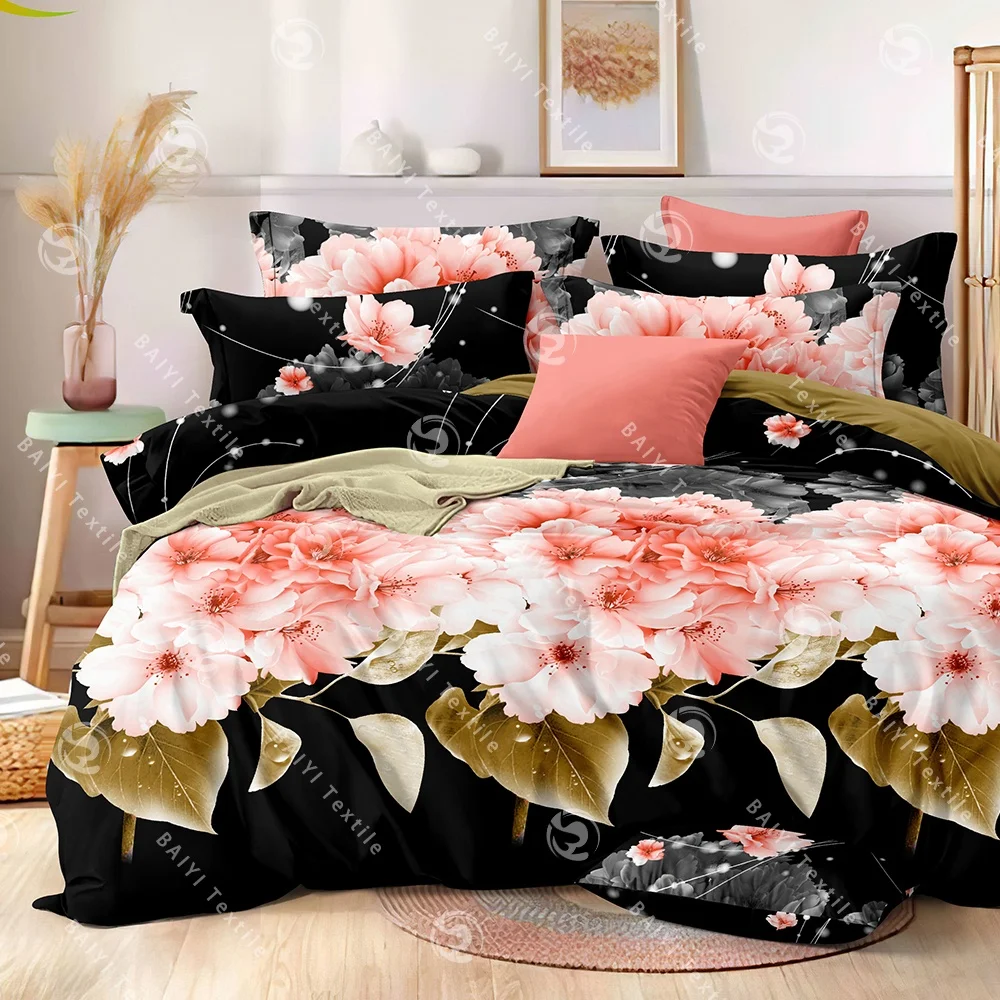Flourish Free Shipping Luxury Queen King Draps En Polyester Bedset Housse De Couette Bedding Set For Home