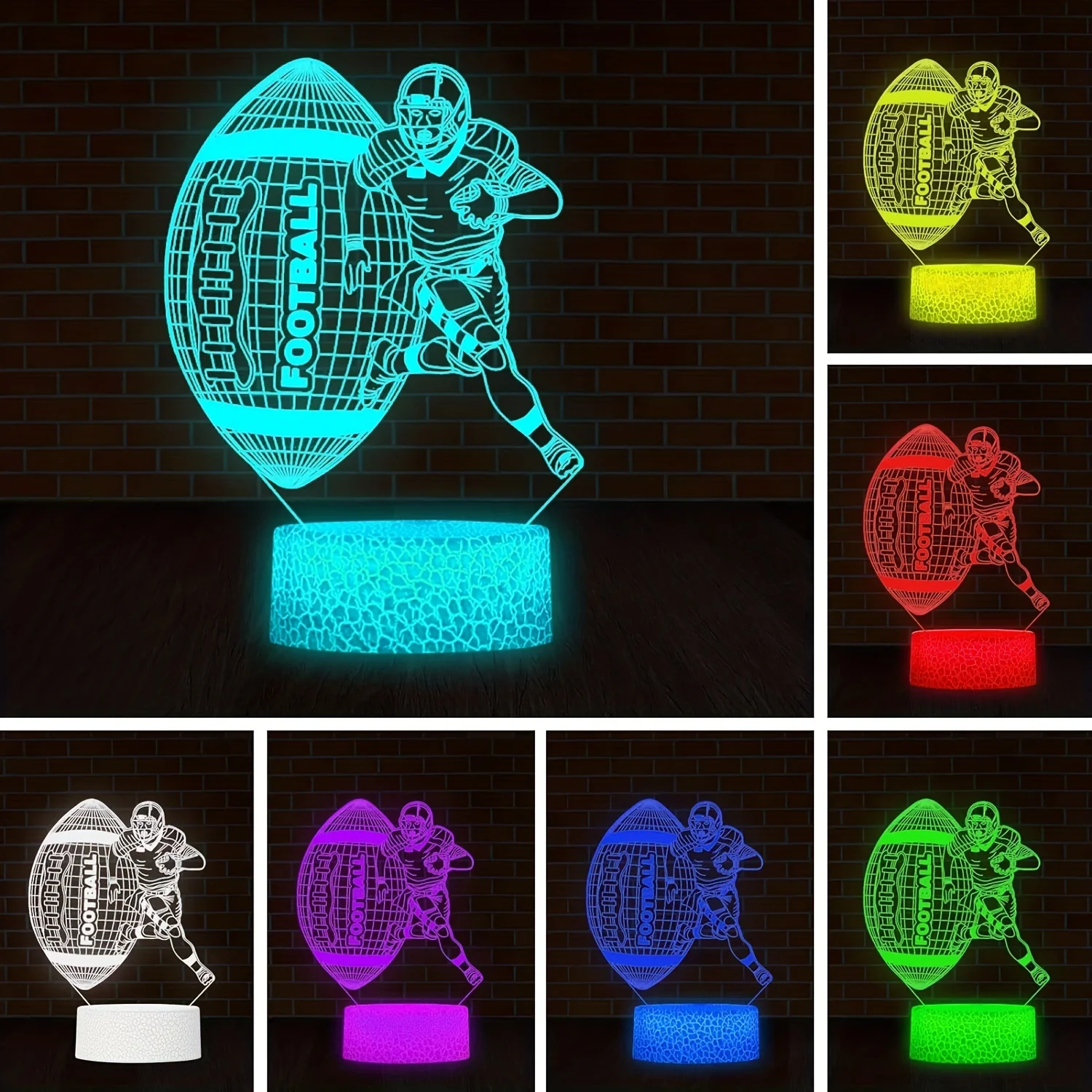 Magical Dream 16-Color Mode LED Night Light 3D Optical Illusion Football Player Lamp with Remote Control Perfect Gift Boys Girls