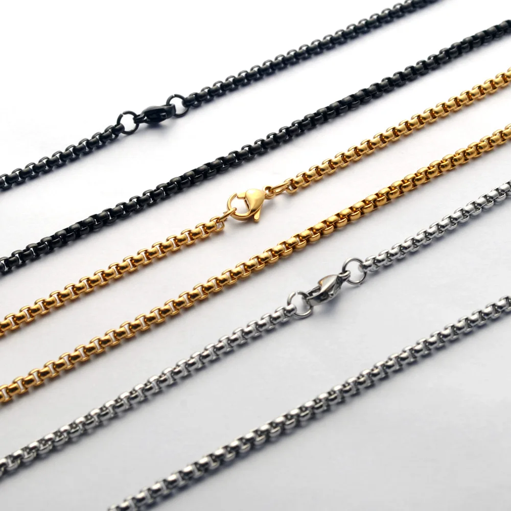 Tarnish Free Cheap Wholesale Stainless Steel 2mm 2.5mm 3mm Square Pearl Rolo Chain Necklace for Men Women DIY Jewelry