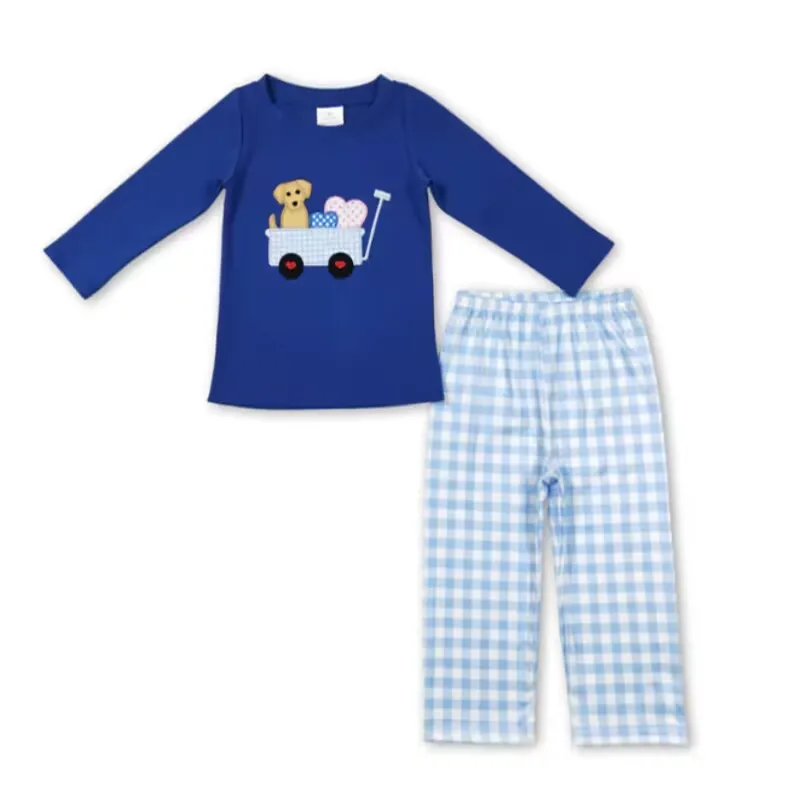 wholesale baby girl boys smocked clothing set toddler kids boutique dog wagon valentine children puppy heart embroidery smocked
