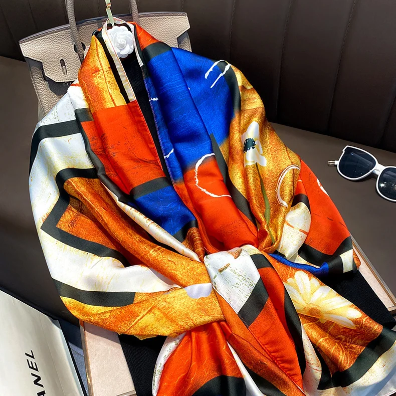 90*180cm New Satin Silk Like Scarf Hijab Silk Feeling Paisley H Printed Long Scarf Shawl for Women