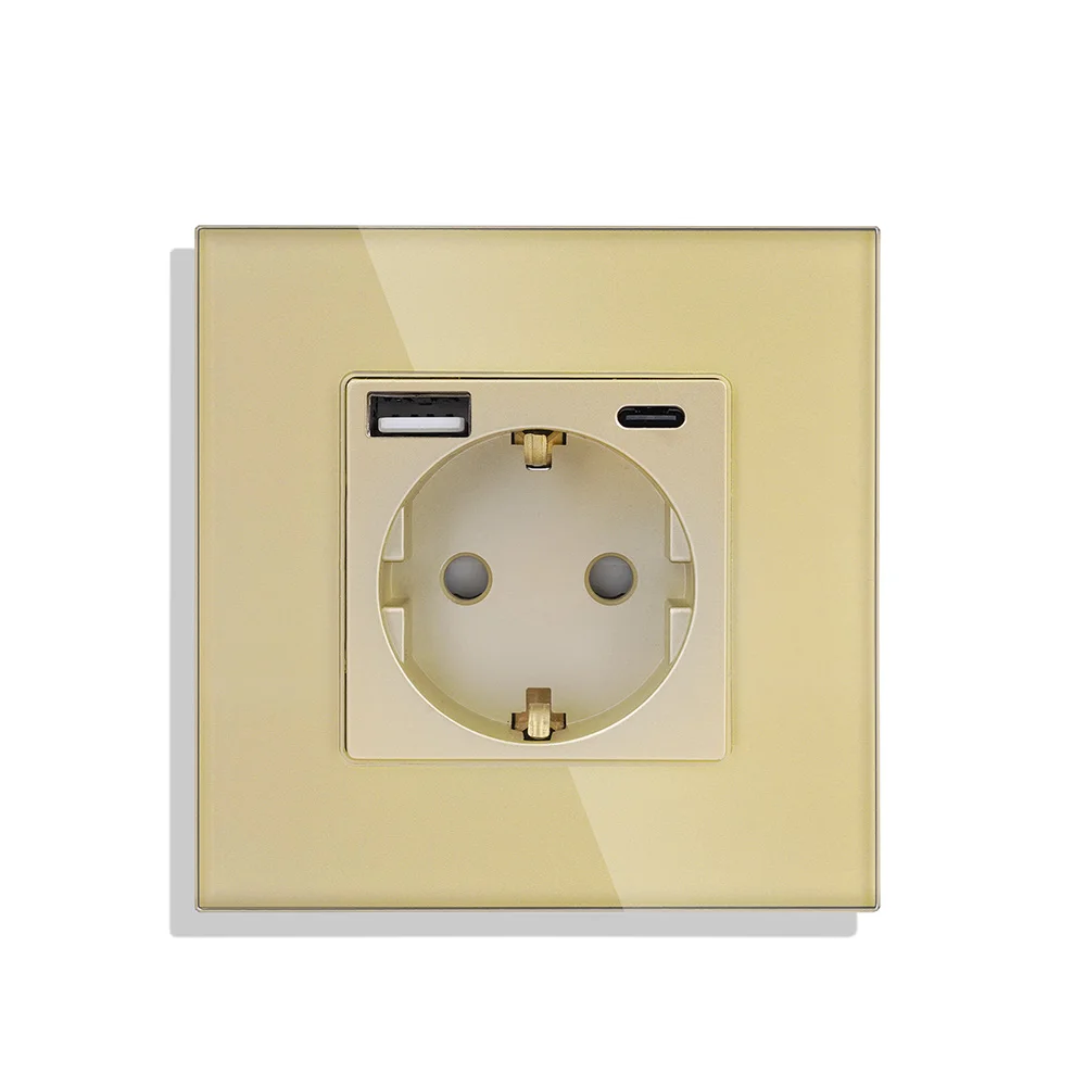 Schuko Socket With USB A and C port Wall Socket Standard Grounding  Charging Ports  5V 2.4A