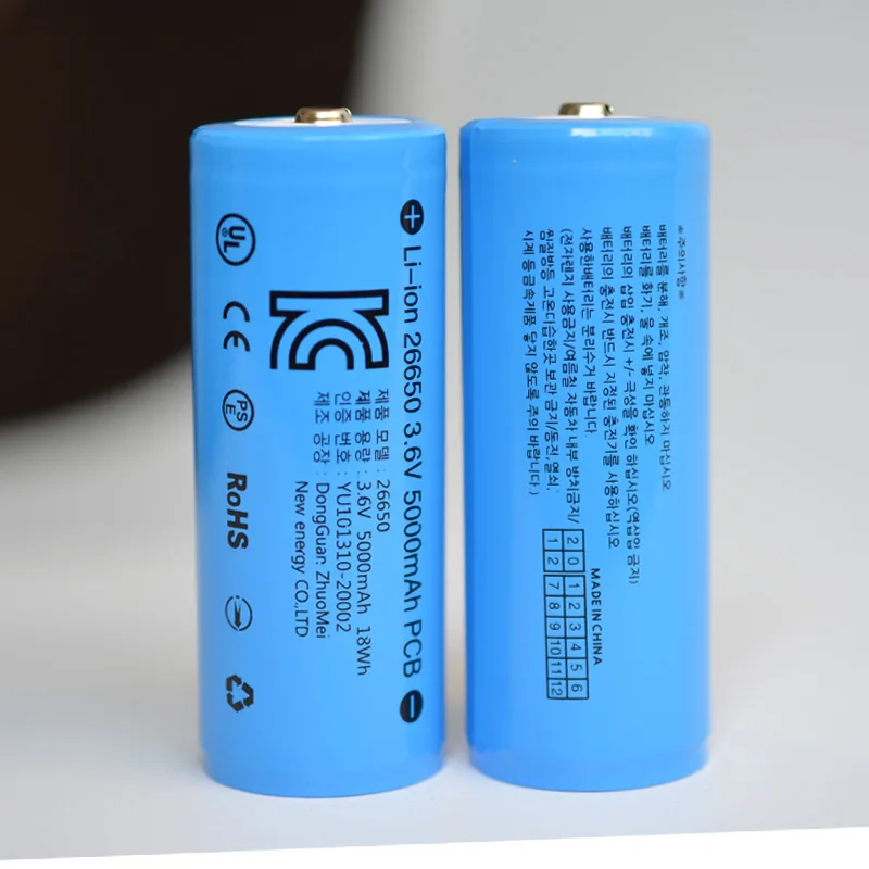 
KC Certificate 26650 cell 3.7v 5000mAh Rechargeable Lithium Li ion battery with PCM board 