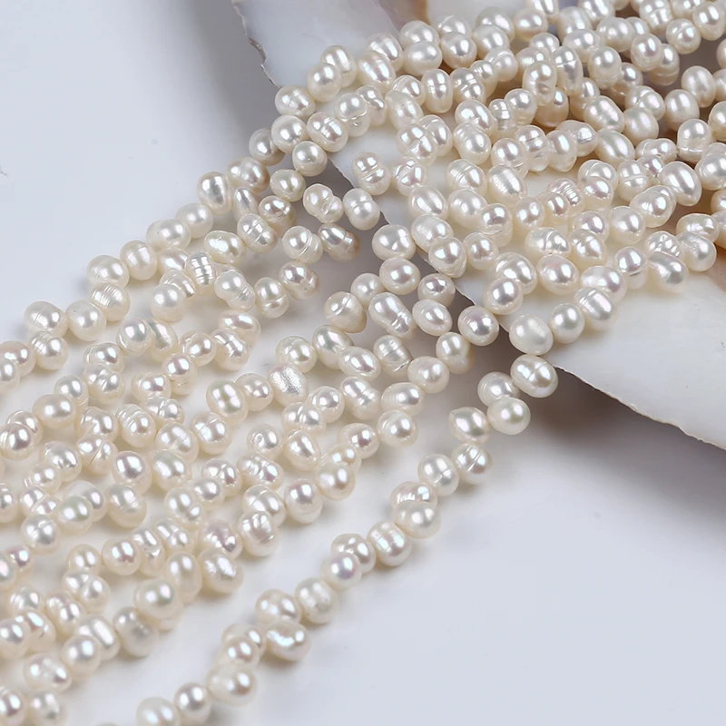 Top Drill Hole 3.5-4mm A AA AAA AAAA natural white loose beads real freshwater rice pearl strand for jewelry making