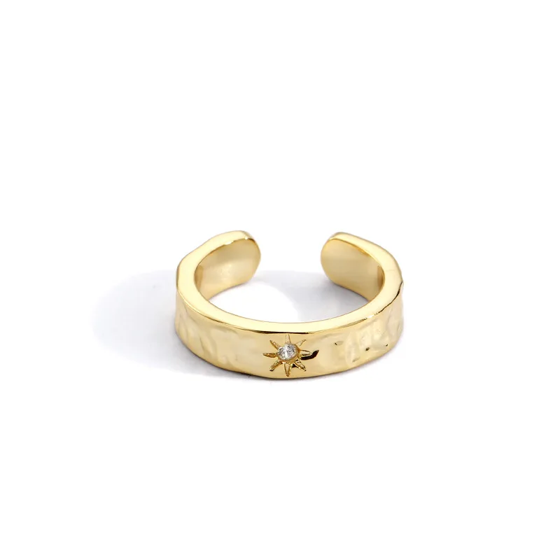 Maxery European Style Ins Retro Concavo-convex Veins Meteor Ring Brass Gold Plated Diamond-set Opening Ring Fashion Ring